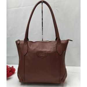 Lodis Brown Leather Double Handles Zipper Closure Tote Shoulder Bag